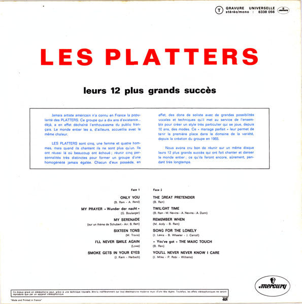 The Platters : Leurs 12 Plus Grands Succès (LP, Comp, Mono, RE)