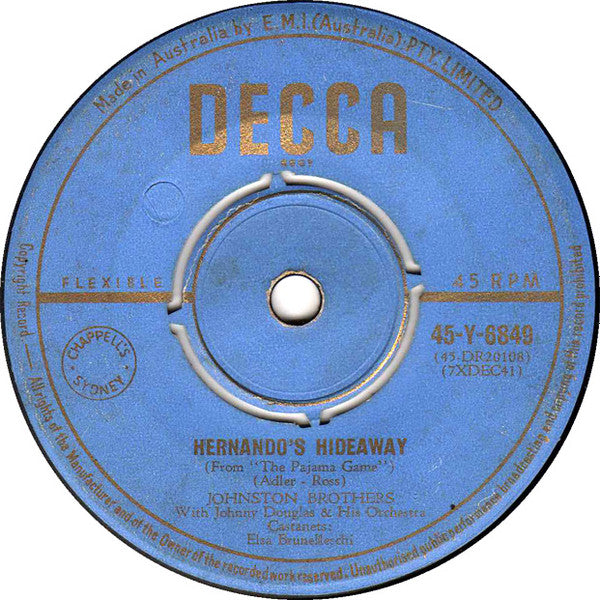 The Johnston Brothers : Hernando's Hideaway (7", Single)