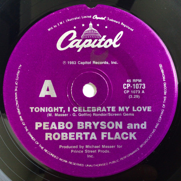 Peabo Bryson And Roberta Flack : Tonight I Celebrate My Love (7", Single)