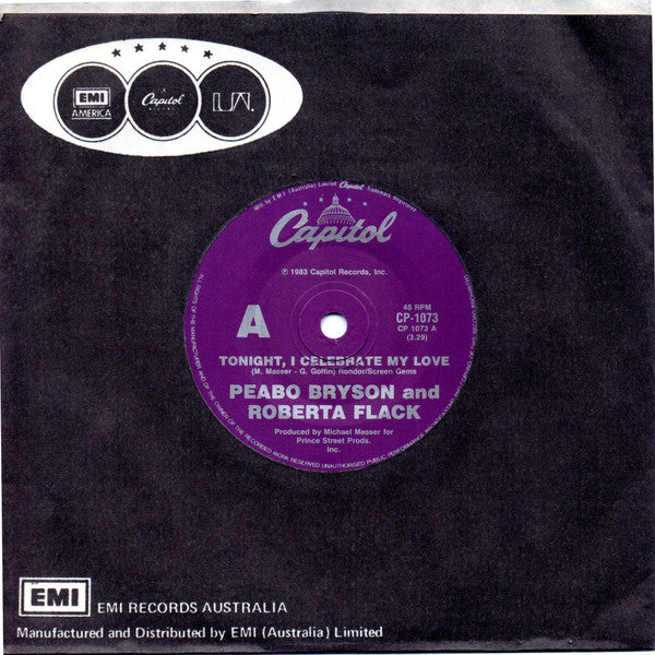 Peabo Bryson And Roberta Flack : Tonight I Celebrate My Love (7", Single)