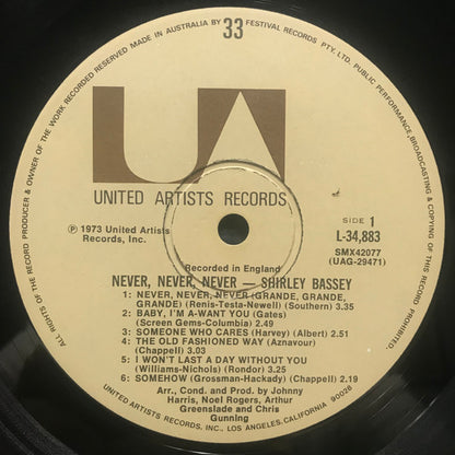 Shirley Bassey : Never Never Never (LP, Album, Gat)