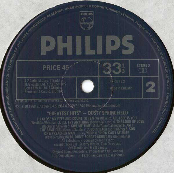 Dusty Springfield : Greatest Hits (LP, Comp, RE)