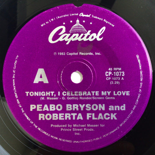 Peabo Bryson And Roberta Flack : Tonight I Celebrate My Love (7", Single)