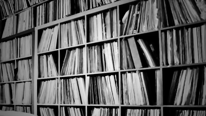 Wall of vinyl records in the DAM Vinyl archive